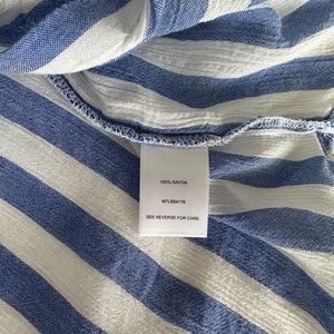 Rayon white and blue stripped long sleeve button up blouse